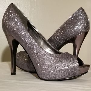 Silver Glitter Peep Toe